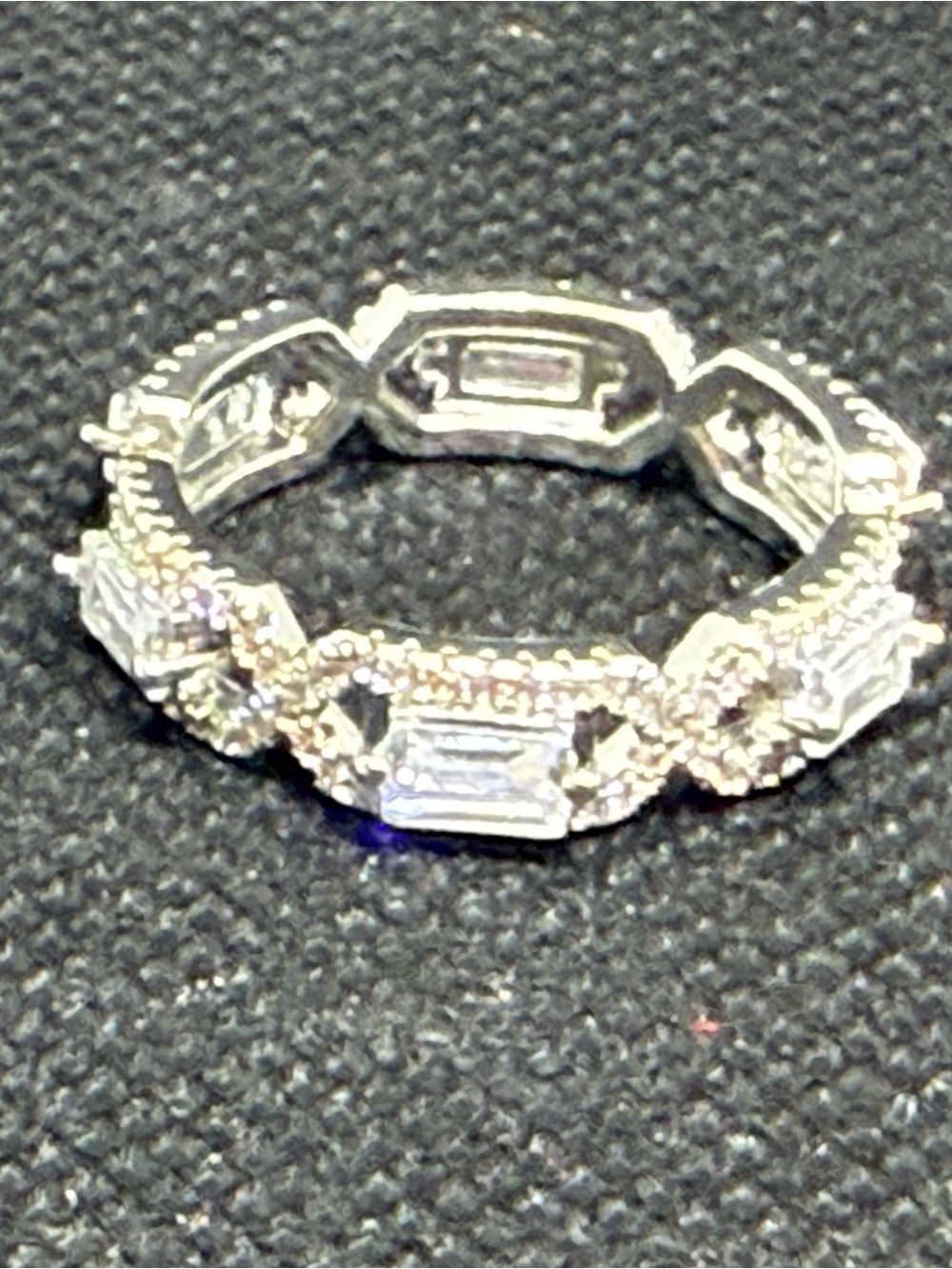 Woman’s Silver Crystal And Moissanite Eternity Link Ring -